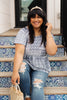 Faded Navy Folk Print Top