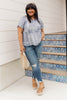 Faded Navy Folk Print Top