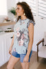 Floral Wild Side Lounge Top In Sage