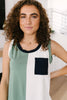Half & Half Color Block Top In Harbor Mist