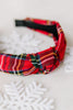 Plaid Top Knot Headband in Red