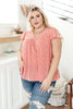 Ribbed Flutter Sleeve Top in Coral