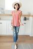 Ribbed Flutter Sleeve Top in Coral