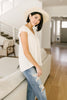 Ribbed Flutter Sleeve Top in White