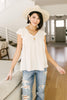 Ribbed Flutter Sleeve Top in White