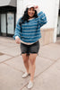 Ribbed and Striped Sweater in Teal