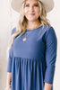 Sara Swiss Dot Dress in Slate Blue