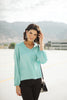 Silky Satin V-Neck Blouse In Aqua