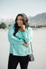 Silky Satin V-Neck Blouse In Aqua