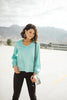 Silky Satin V-Neck Blouse In Aqua