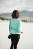 Silky Satin V-Neck Blouse In Aqua
