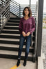 Silky Satin V-Neck Blouse In Aubergine
