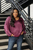 Silky Satin V-Neck Blouse In Aubergine