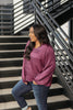 Silky Satin V-Neck Blouse In Aubergine