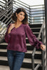 Silky Satin V-Neck Blouse In Aubergine