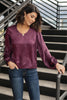 Silky Satin V-Neck Blouse In Aubergine