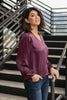 Silky Satin V-Neck Blouse In Aubergine