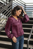 Silky Satin V-Neck Blouse In Aubergine