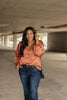 Silky Satin V-Neck Blouse In Bronze