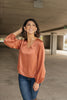 Silky Satin V-Neck Blouse In Bronze