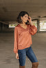 Silky Satin V-Neck Blouse In Bronze