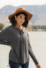 Straight Laced Ribbed Top In Charcoal