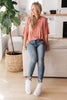 Top Stitch V-Neck In Dusty Rose