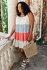 Color Block Ruffles Midi Dress In Coral