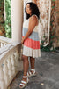 Color Block Ruffles Midi Dress In Coral