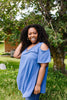 Cold Shoulder Crossed Heart Top In Denim