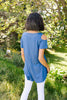 Cold Shoulder Crossed Heart Top In Denim