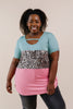 Leopard In The Middle Color Block Top In Mint & Coral