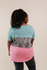 Leopard In The Middle Color Block Top In Mint & Coral