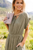 Ruffled Olive Swiss Dot Dress
