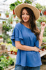 Ruth Ruffled Sleeve Top In Royal