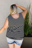 Stripe On All Summer Long Tank In Black