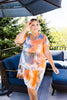 Tiered Tie Dye Dress In Orange & Blue