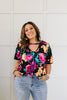 Watercolor Flowers Keyhole Top In Black