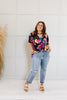 Watercolor Flowers Keyhole Top In Black